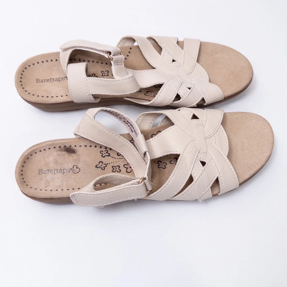 Baretraps Sandals Womens 11M Beige‎ Strappy Hook Loop Comfort